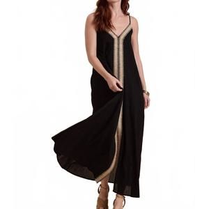 NEW MIOU MUSE summer straw maxi dress in black/ tan